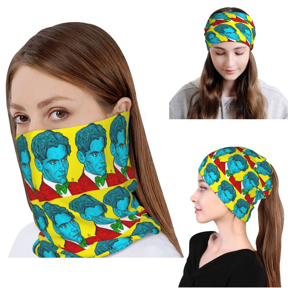 Knit Beanie Hat Warm - Бандана-шарф-труба с портретом Федерико Гарсия Лорки,