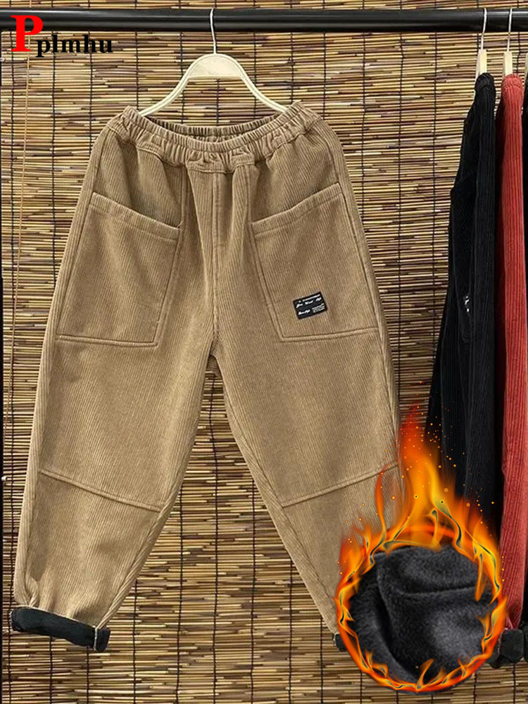 Corduroy Pant Warm - Повседневные Бархатные женские шаровары, мешковатые Классические