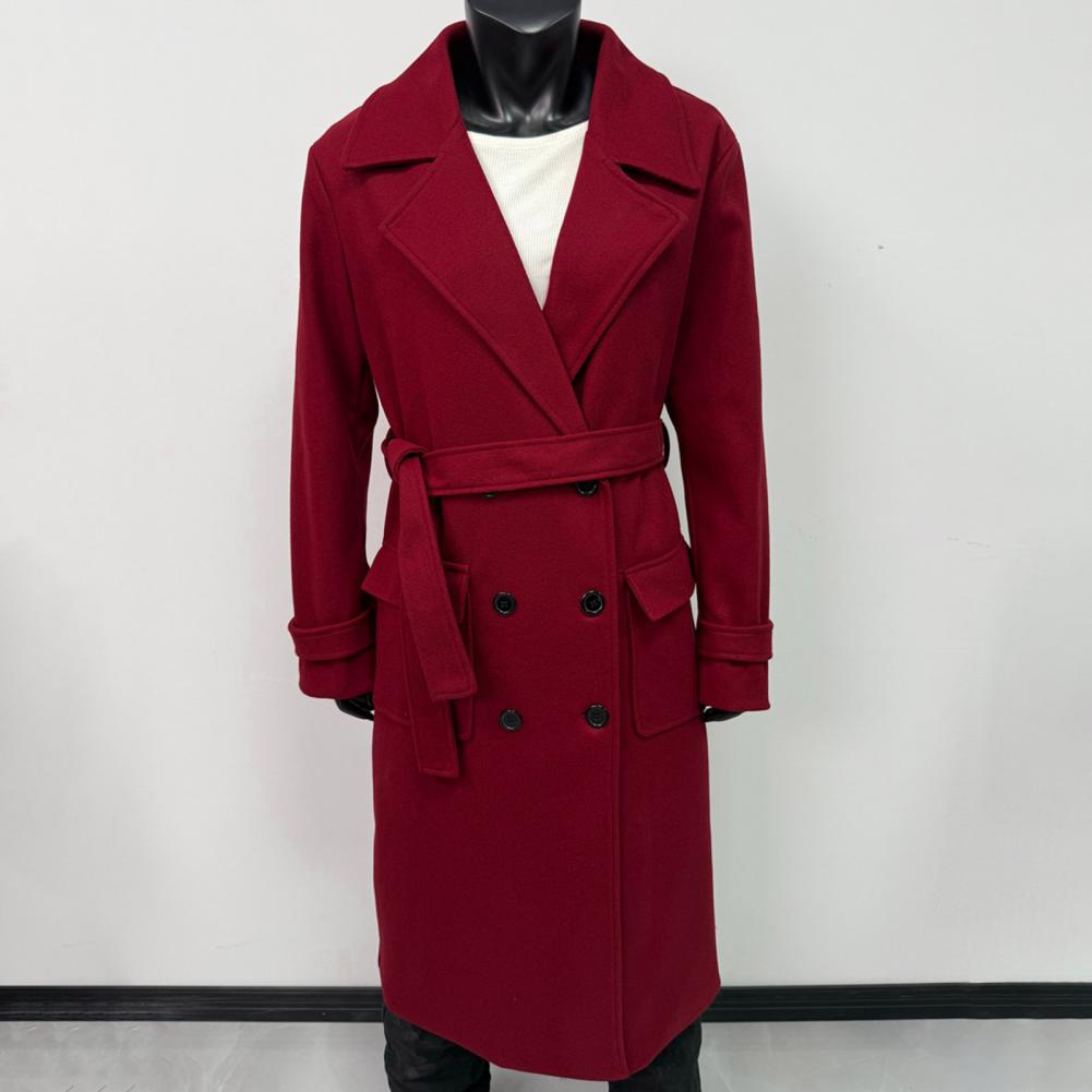 Wool Coat Peacoat - Женское двубортное пальто-тренч с поясом, классическое